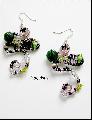 Boucles d\'oreilles Ethnique Rose et Vert anis