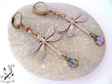 Boucles d'oreilles libellules mauves